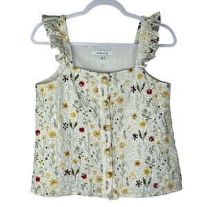 Sleeveless Button Up Top Floral Cotton Eyelet Ivory Cottagecore Size XS